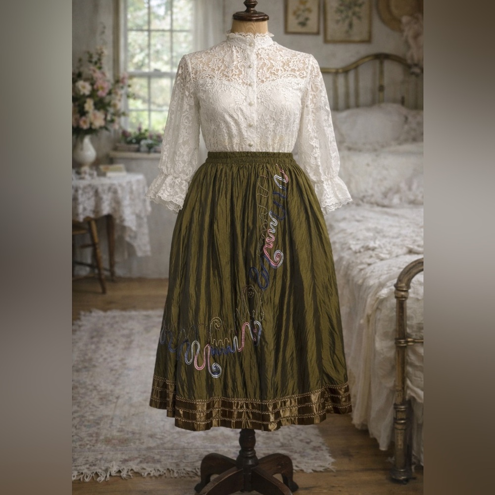 Vintage Metallic Appliqué Skirt